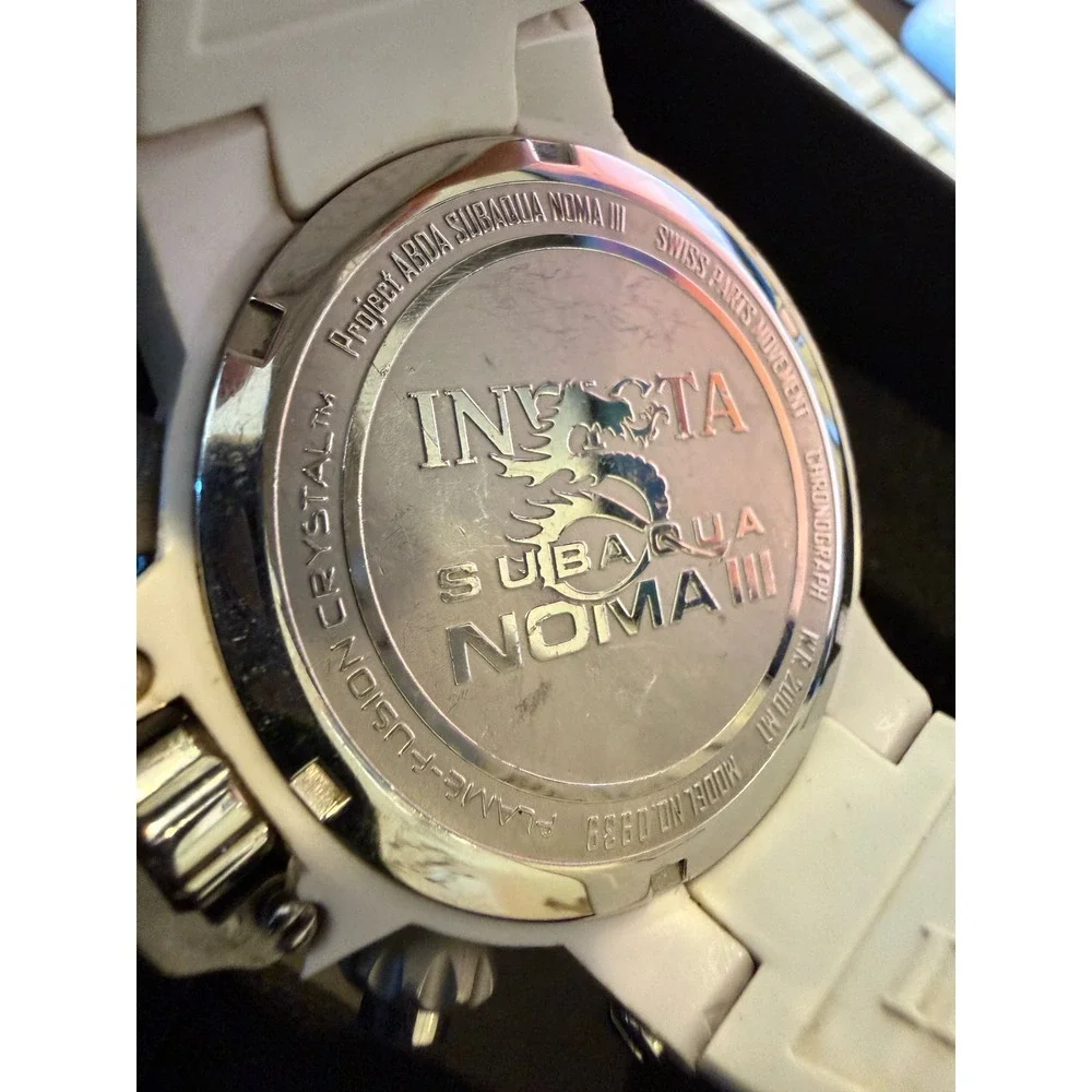 Invicta Subaqua Noma III 0933 Chronograph‎ White Silicone Watch 50mm Silver Dial